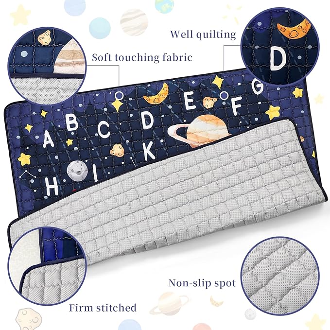 Baby Play Mat for Floor, GFU Non-Slip 71x59 Thick One-Piece Infants Playpen Crawling Mat Blue, Foldable and Machine Washable for Boys