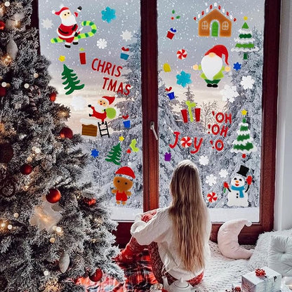 6 Sheet Christmas Window Clings Gel,Snowman,Gingerbread Man,Christmas Tree, Santa Claus, Snowflakes, Christmas Stickers for Glass Windows, Window Clings Christmas Decorations