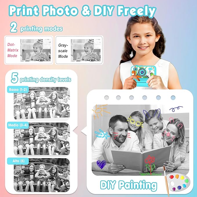 Kids Camera, Upgrade Kids Camera Instant Print, Front Rear Dual Selfie Digital CAM with 1080P Videos, Portable Travel Toy with Games and Music, Christmas Birthday Gift for Boys, Girls and Teens
