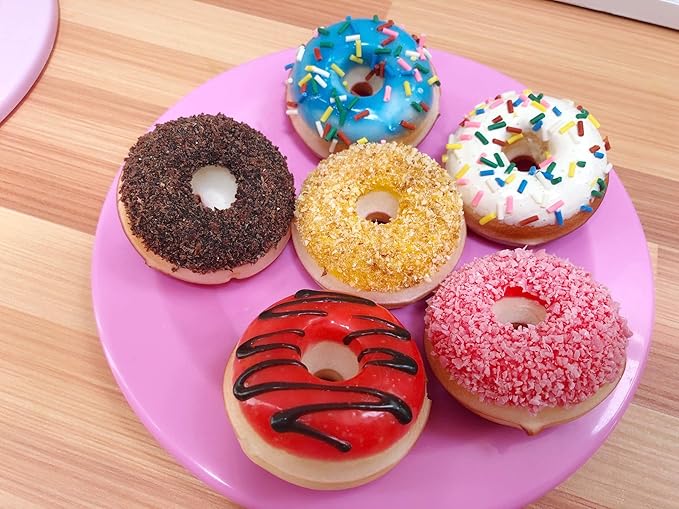GiftExpress 6 pcs Realistic Artificial Toy Donuts, Scented Fake Donuts, Assorted Realistic Doughnuts Toy Cakes Fake Desserts Decoration Toys, Valentine bv Donut Party Decoration, Prop Food