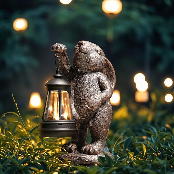 Garden Statues Rabbit with Solar Lantern,Lawn Garden Decor Outdoor Statue for Patio, Balcony, Yard Ornament,Ideal Rabbit Housewarming Gifts & Birthday Gifts for Grandma Mom Women