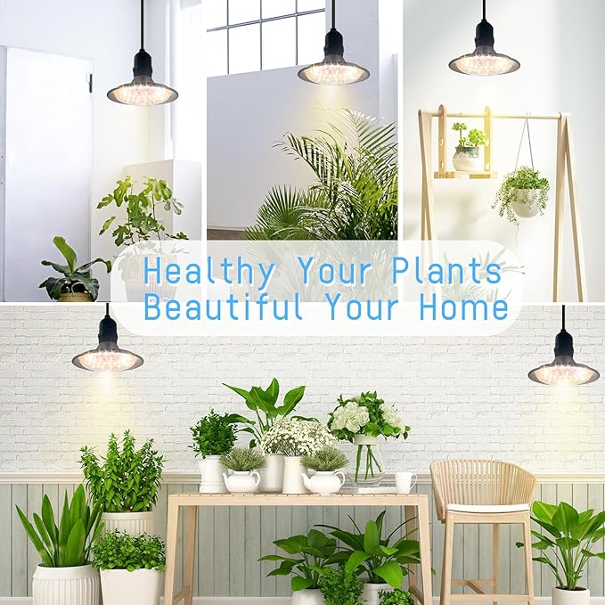 Grow Light Bulbs Indoor Plants Lights Adjustable Cord,Timer, Full Spectrum Plant Growing Lamp for Seedling,Greenhouse,Seedlings (2 Lights (14.7ft))