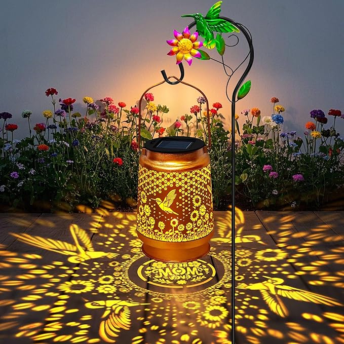 TEDOF Solar Lanterns Outdoor Waterproof Hummingbird Sunflower Lantern with Sheep Hook, Garden Decor Gifts for Mom Woman Grandma,Solar Lanterns Outdoor Decor for Garden, Yard, Backyard, Porch