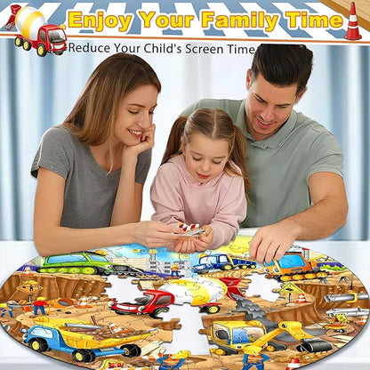 71Pcs Christmas Construction Vehicle Floor Puzzle for Kids 3,4,5,6,7,8,Educational Building Jigsaw Puzzles with Excavator Dumper Monster Truck for Ages 3-5,Learning Toys Gift for Girls and Boys