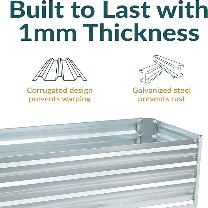 Sunnydaze Galvanized Raised Garden Bed - Metal Raised Bed for Gardening - Outdoor Planter Box for Flowers, Plants, and Vegetables - Silver - 47" W x 23" D x 24" H Rectangle