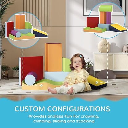 Soozier 7 Piece PU Leather Soft Play Climbing for Toddlers, Baby Colorful Soft Play Gym Toys Indoor, Modular Crawling & Climbing Play Set for 1-3 Years, Contemporary