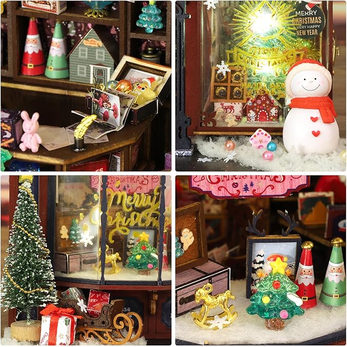 Miniature Dollhouse Kits, Tiny House Kit and Light, Doll House Kits for Adults to Building, Unique Gift for Birthday Christmas Day, Christmas Wonderland