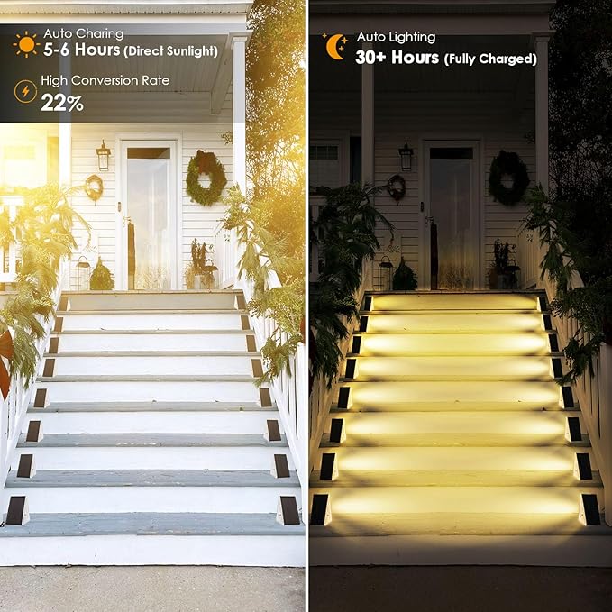 Solar Step Lights Outdoor Waterproof IP67, 6 Pack Solar Powered Stair Light with 3 LEDs, Triangle Solar Deck Light for Outside Garden Patio Yard Front Door, Warm White
