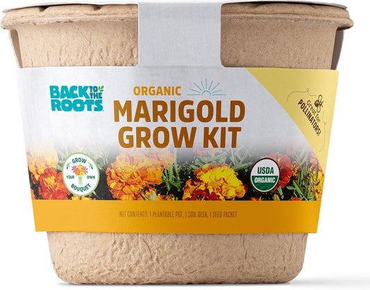 Back to the Roots Organic Marigold Flower Grow Kit with Plantable Starting Pot Soil and Seeds
