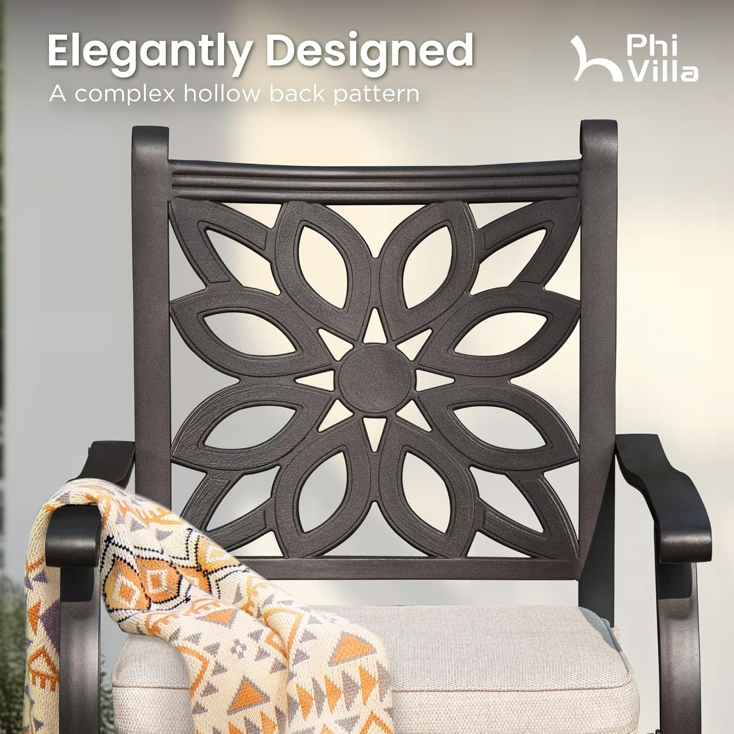 PHI VILLA Outdoor Swivel Bar Stools Set of 2, Cast Aluminum High Top Pub Height Patio Bar Chairs with Seat Cushion