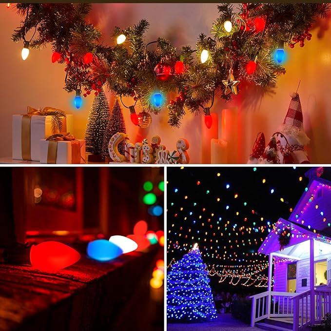 22.8 FT C7 LED 4th of July Decorations Lights with 20+3 Red White and Blue Lights Bulbs, Waterproof Outdoor String Light for Memorial Day Independence Day Patio Garden Bistro Patriotic Decor