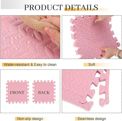 12 Tiles 12x12x1 Inch EVA Thick Interlocking Foam Floor Tiles Puzzle Exercise Mat Play Foam Mats for Boys Girls Baby Pets Home Classroom Nursery Gym(Pink)