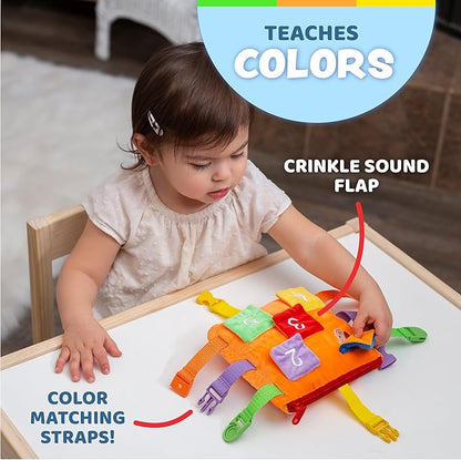 Buckle Toys - Bizzy Square - Learning Activity Game - Develop Motor Skills and Problem Solving - Occupational Therapy Toddler Travel Toy