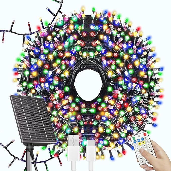 Solar Christmas Lights Outdoor, Upgraded 137FT 400LED Power with Remote,19 Modes Waterproof Solar String Lights for Outside Garden Home Christmas Decorations (Multicolor)