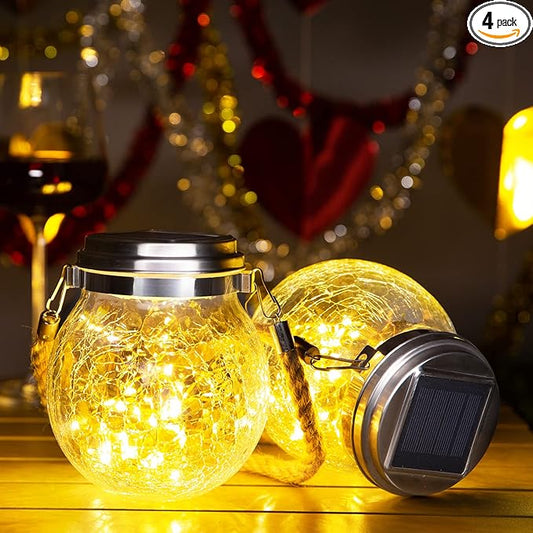 ROSHWEY Solar Lanterns Outdoor Waterproof, 4 Pack Garden Lights Outdoor Lantern Paito Decor Christmas Gifts Solar Globe Lights Outdoor Hanging for Backyard Porch Balcony Decoration, Warm White