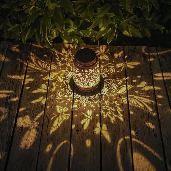 Solar Rabbit Lanterns Outdoor Hanging Decor Lantern,Waterproof Hollow Out Metal Dragonfly Decorative Garden Light,Graceful Decoration for Patio,Yard,Landscape,Walkway,Festival