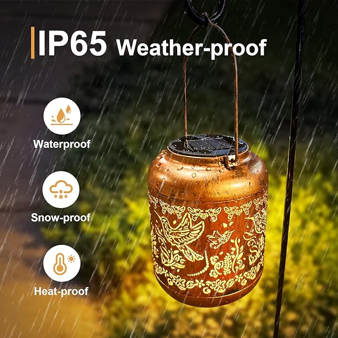 Hummingbird Solar Lanterns Outdoor Hanging Waterproof Hummingbird Garden Decor Christmas Gifts for Women Mom Grandma Metal Solar Lights Decoration Outside for Yard, Patio,Pathway Landscape