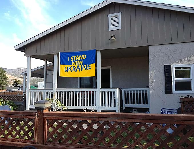 I Stand with Ukraine Flag 2x3FT Ukrainian National Polyester Banner With 2 Grommets Fade Resistant Vivid Color For Patriotic Festival Events Party Decoration