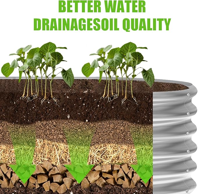 Land Guard 8×2×1.5ft Galvanized Raised Garden Bed Kit, Raised Garden Boxes Outdoor, Oval Metal Raised Garden Beds for Vegetables, Silver