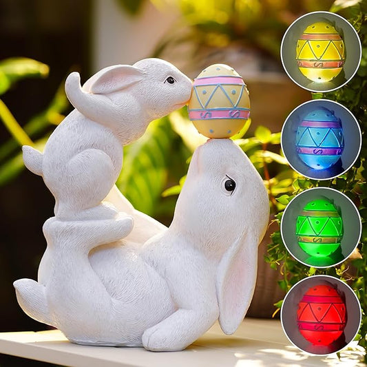 Easter Bunny Decor Solar Garden Outdoor Statues with Easter Egg LED Lights – Garden Rabbit Statue Outdoor Yard decorations for Patio,Lawn,Ornaments – Unique Easter Gifts for Birthday,Women,Mom