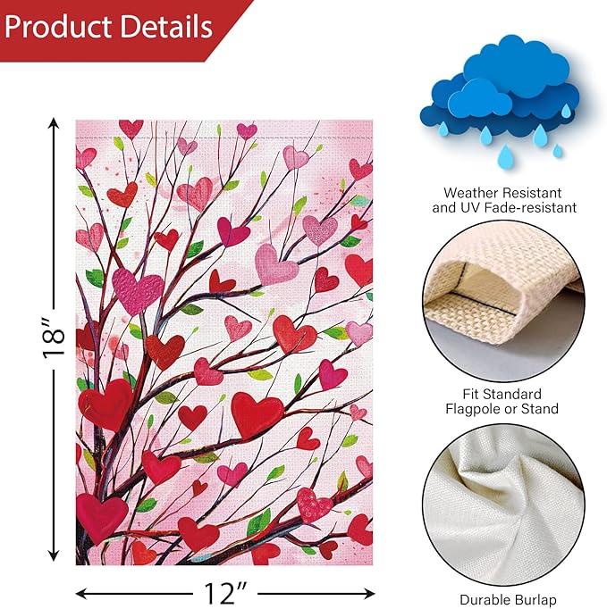 Louise Maelys Garden Flag Love Heart Tree 12x18 Inch Double Sided Welcome Small Burlap Spring Holiday Yard Outdoor Outside Home Decoration