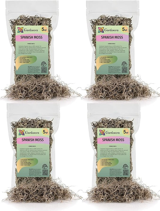 Premium Natural Spanish Moss | Natural Preserved - 20 Quart - Great Ground Cover - Filler for Potted Plants (4 Bags of 5 Quart)