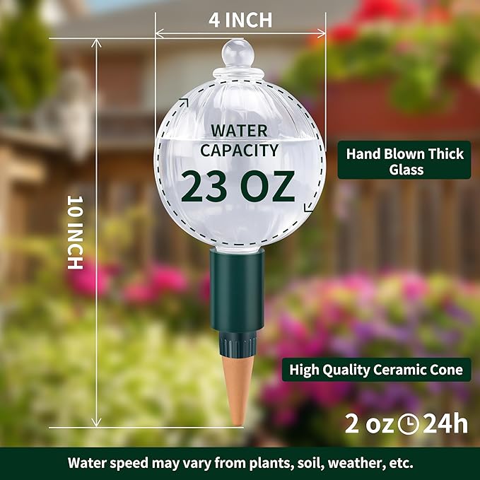 23 oz Extra Large Plant Watering Globes Top Fill, Clear Glass Water Bulbs with Terracotta Spikes Stake, Vacation Slow Release Self Watering Planter Insert, Automatic Drip Device, 1 Pack
