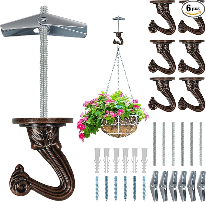 Ceiling Swag Hook Sets - Heavy Duty Hooks with Mounting Hardware for Hanging Plant, Ceiling or Extender Chains - Easy Install with Screws/Brackets
