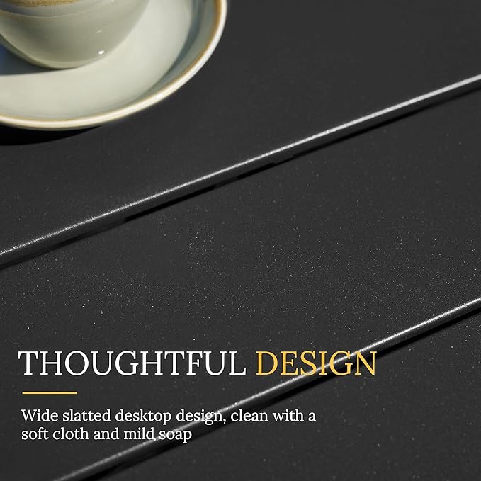 VICLLAX 47.2" Outdoor Round Patio Table for Lawn Garden, All Weather Metal Round Patio Dining Table with Adjustable Umbrella Hole, 6 Person Patio Table, Black Tabletop