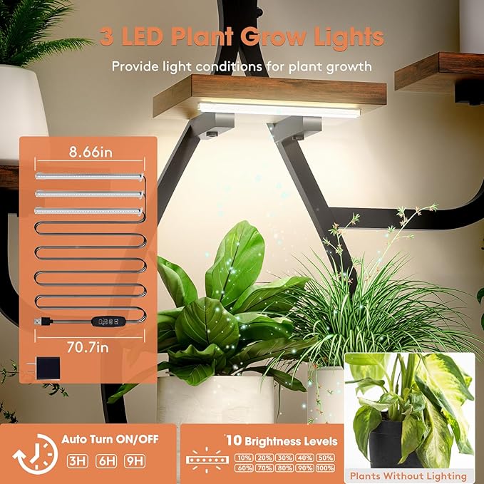 Plant Stand Indoor with Grow Light, 8 Tiered 48" Small Plant Shelf, Corner Plant Stand Stand for Indoor Plants Multiple, Metal Humen-Shaped Plant Flower Holder, for Living Room, Patio, Balcony