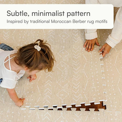 Lillefolk Baby Play Mat for Floor – 6x6ft Beige | Soft Non Toxic Premium EVA Foam Tiles for Tummy Time, Crawling & Playroom – Waterproof for Hard Floors Mat for Babies & Toddlers (9 Tiles)