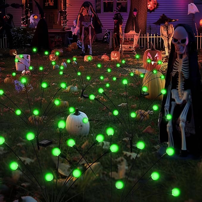 Solar Garden Lights,Halloween Lights Outdoor 20 LED Firefly Halloween Garden Lights Outdoor,Solar Lights for Outside,Solar Lights Outdoor Waterproof for Halloween,Christmas,Yard,Patio(Green)