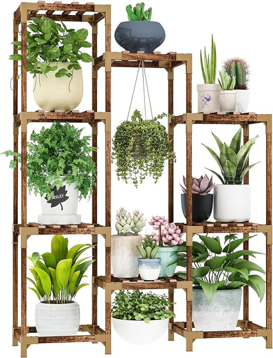 HOMKIRT Plant Stand for Indoor Outdoor, 10 Tier Tall Plant Shelf Large Plant Rack Table Holder Flower Stand for Multiple Pots for Patio Porch Living Room Balcony Corner Garden Office Boho Decor