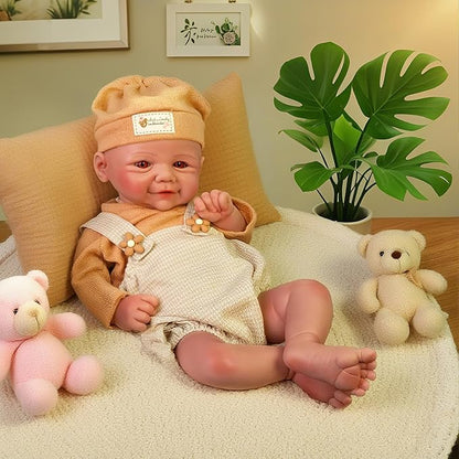 Full Silicone Baby Dolls,16.65 in Silicone Realistic Newborn Baby Doll, Non Vinyl 1:1 Lifelike Reborn Sleeping Dolls (Bella-Nude)