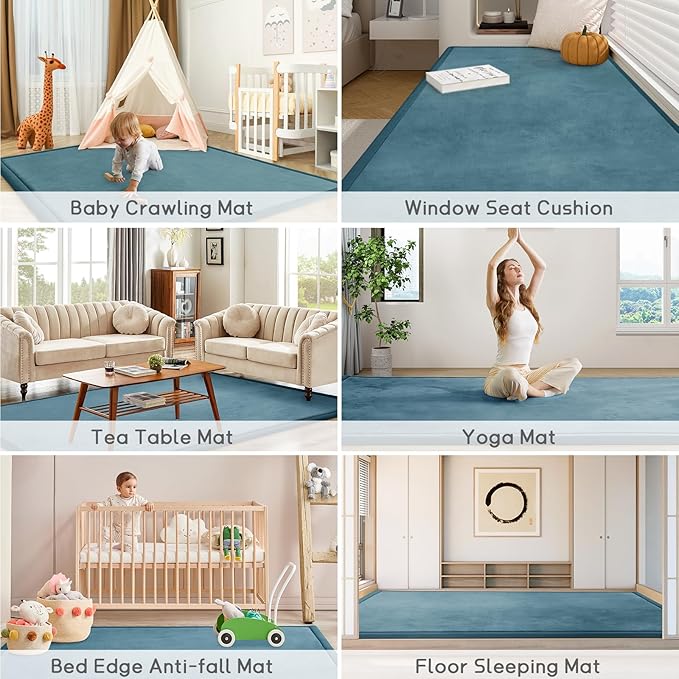 Baby Play Mat for Floor Tummy Time Mat Nursery Rug Muscle Area Rug Playroom Rug Tatami 74 * 50" Memory Foam 1.3" Thick Crawling For Babies,Toddlers, Infants, Kids,Floor(Green)