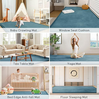 Baby Play Mat for Floor Tummy Time Nursery Rug Muscle Area Rug Playroom Rug Tatami 50 * 50" Memory Foam 1.3" Thick Crawling Mat For Babies,Toddlers, Infants, Kids,Floor Mat(Green)