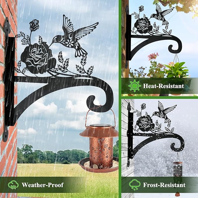 Hanging Plant Hanger Bracket Plant Hooks for Hanging Baskets Heavy Duty Decorative Hummingbird Silhouette Wall Mounted Hanging Plant Hangers Outdoor for Flower Pot Bird Feeder Wind Chimes