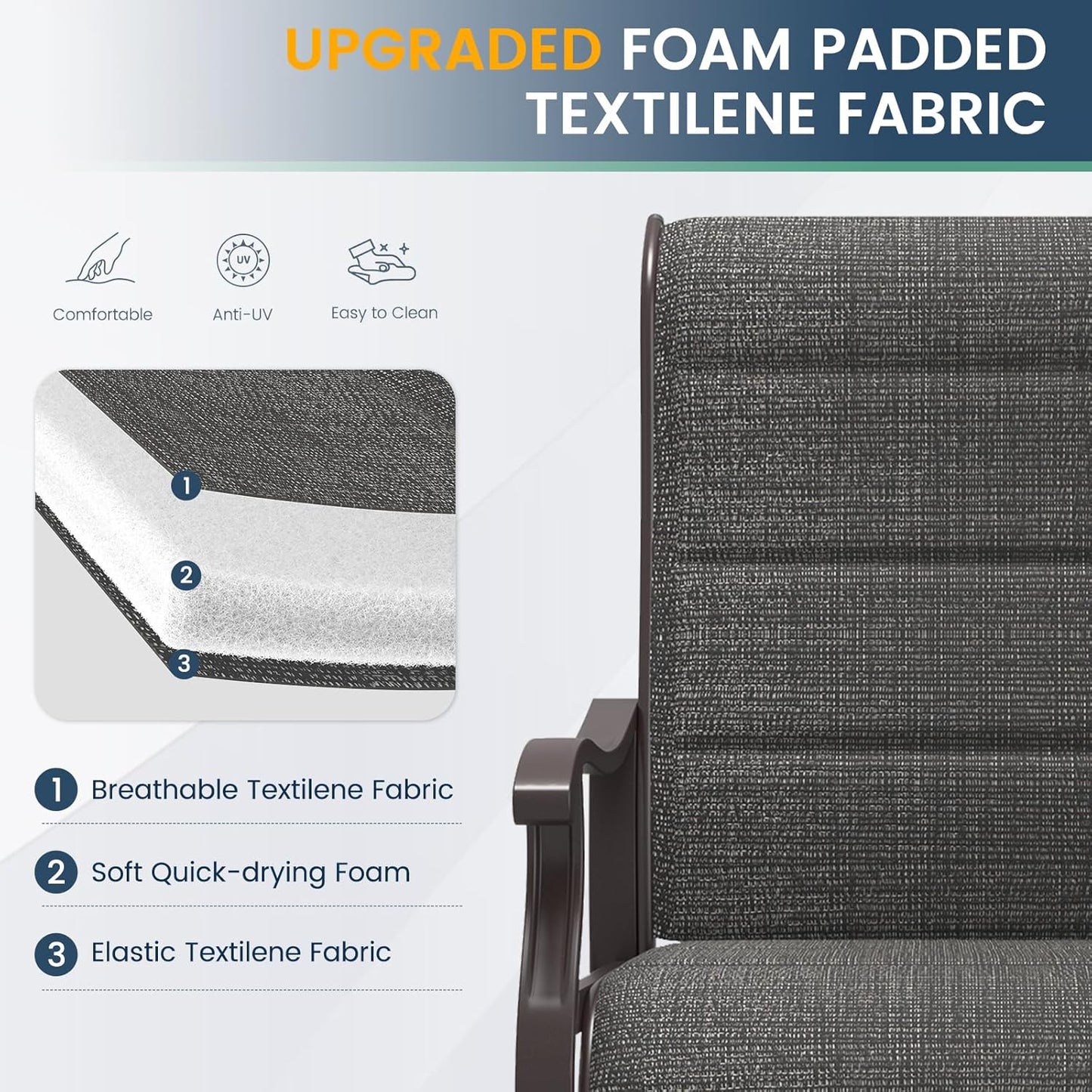 Amopatio Padded Patio Swivel Chairs Set of 4, Outdoor Dining Chairs with Ultra Soft Textilene High Back Seat & Metal Rocker Frame, for Backyard Deck Garden (Dark Gray)