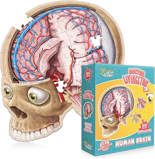 Human Brain Floor Puzzle - Doctor Livingston Jr Anatomy Model - 100 Piece Jigsaw Puzzle - Kids Puzzle and STEM Game About Brain - Medically Accurate Science Toys for Kids, Toddlers, Teens