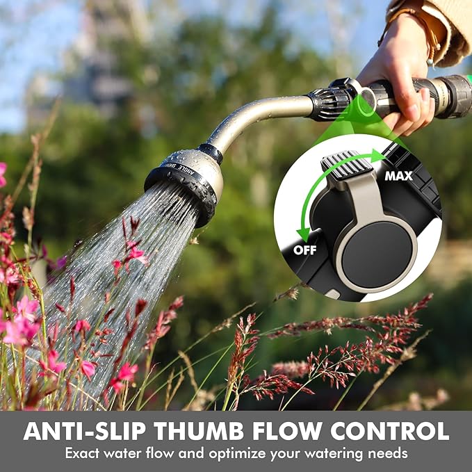 RESTMO Watering Wand Heavy Duty, Metal Garden Hose Wand with 10 Spray Patterns, 15-Inch Long Hose Nozzle Sprayer with Thumb Flow Control, Ideal to Water Hanging Baskets and Shrubs