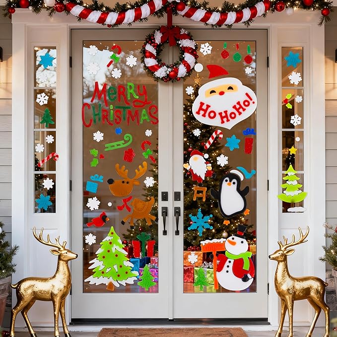 6 Sheet Christmas Window Clings Gel Santa Claus Snowman Snowflake Cardinals Penguin Christmas Window Decorations, Merry Xmas Wall Decor Stickers, School Home Xmas Party Decorations