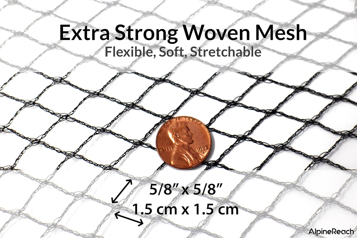 AlpineReach Garden Netting 15 x 30 ft Heavy Duty Bird Net, Deer, Plant Protection Extra Strong Woven Mesh, Reusable Kit with Zip Ties, Animal Fencing for Fruits Trees, Green