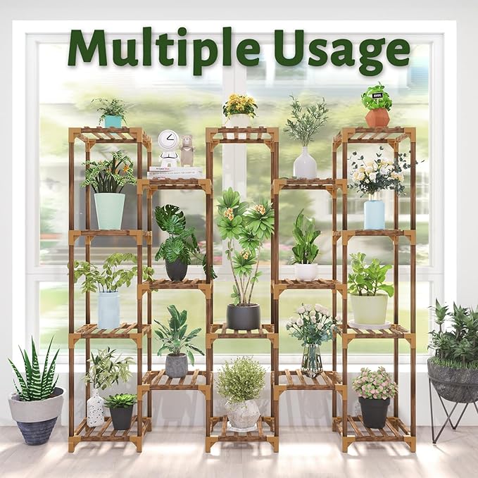 Uneedem Plant Stand Indoor Outdoor, Tall Plant Shelf for Multiple Plants, 17 Tiers Large Plant Rack Wood Plant Holder Plant Shelves for Room Corner Balcony Garden Patio