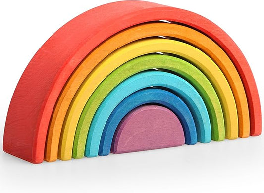 AVDAR 7Pcs Wooden Rainbow Stacker Toy, Montessori Nesting Puzzle for Kids, Rainbow Blocks