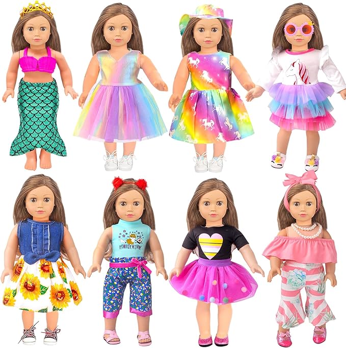 American Doll Clothes Gift for 18 Inch Doll Clothes and Accessories, 8 Complete Sets of Clothing for Birthday (NO Doll)