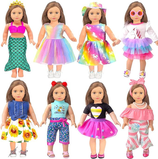 American Doll Clothes Gift for 18 Inch Doll Clothes and Accessories, 8 Complete Sets of Clothing for Birthday (NO Doll)