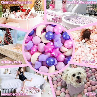 GOGOSO Ball Pit Balls Stars Moon Shapes Plastic Pitballs for Toddler Play Tent Baby Photo Props Kids Pool Water Toys Kiddie Pool Party Decor,Pink Purple,100pcs