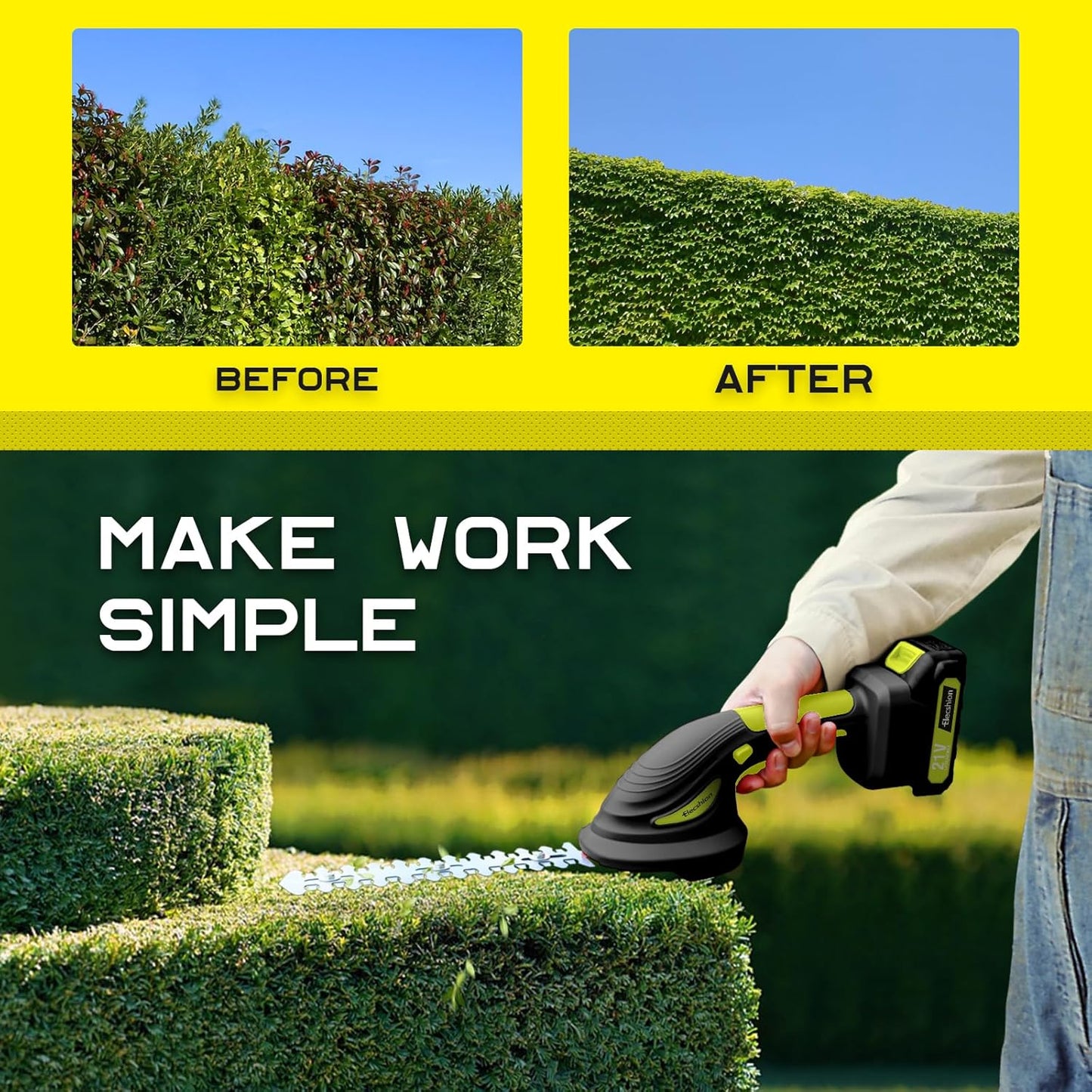 Cordless Hedge Trimmer with Battery and Charger Included, 2 in 1 Handheld Small Electric Bush Trimmers/Grass Cutter Yard Tool for Shrub,Tree,Lawn, Battery Powered Hedge Clippers for Garden