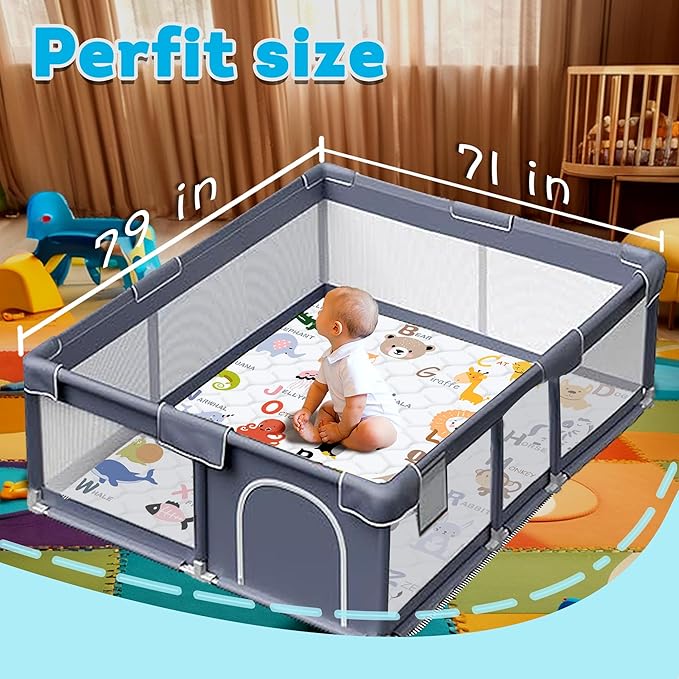 Baby Play Mat，Thick Soft 71" X 79" Playpen mat, Non-Slip and Machine Washable Baby Play Mats for Floor，Crawling Mat for Babies, Toddlers & Infants to Play and Learn (Animal Alphabet-A)