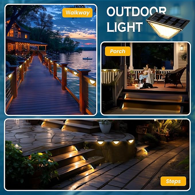 SOLPEX Solar Step Lights for Outside, 24 LEDs Solar Stair Lights Outdoor Waterproof Decor for Porch, Front Door, Stair, Step, Deck, Fence, Balcony, Patio, Wall, Yard, Garden(12 Pack, Warm White)